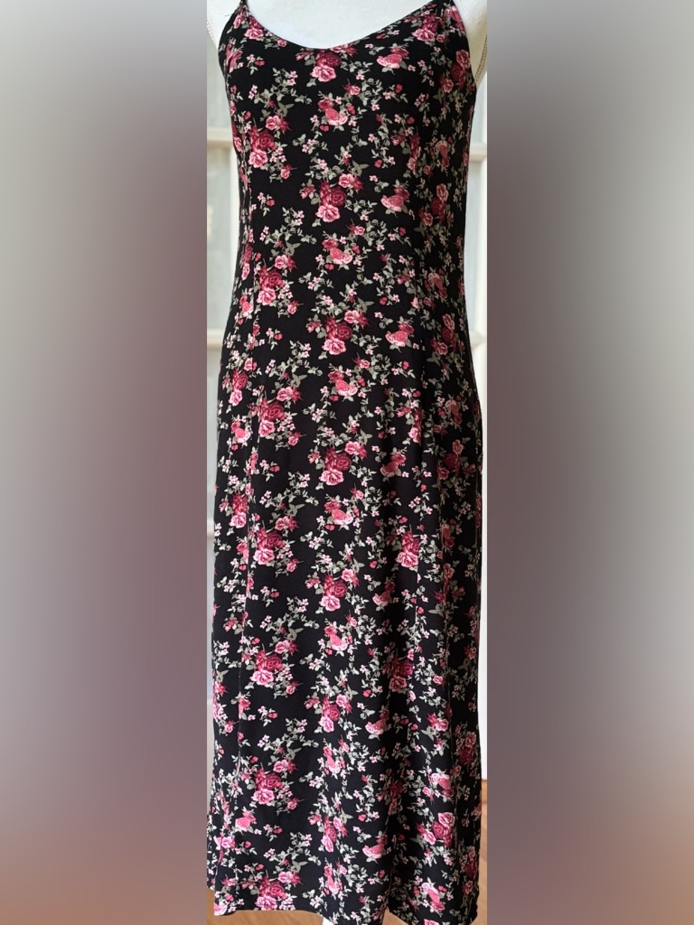 Wallflower Black Floral Midi Slip Dress Spaghetti Strap Bias Cut S